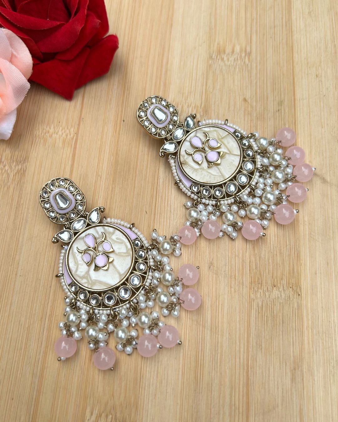 Ishani Baby Pink Designer Chandbalis Earrings