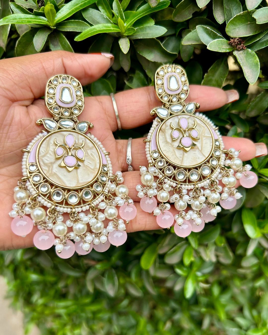 Ishani Baby Pink Designer Chandbalis Earrings