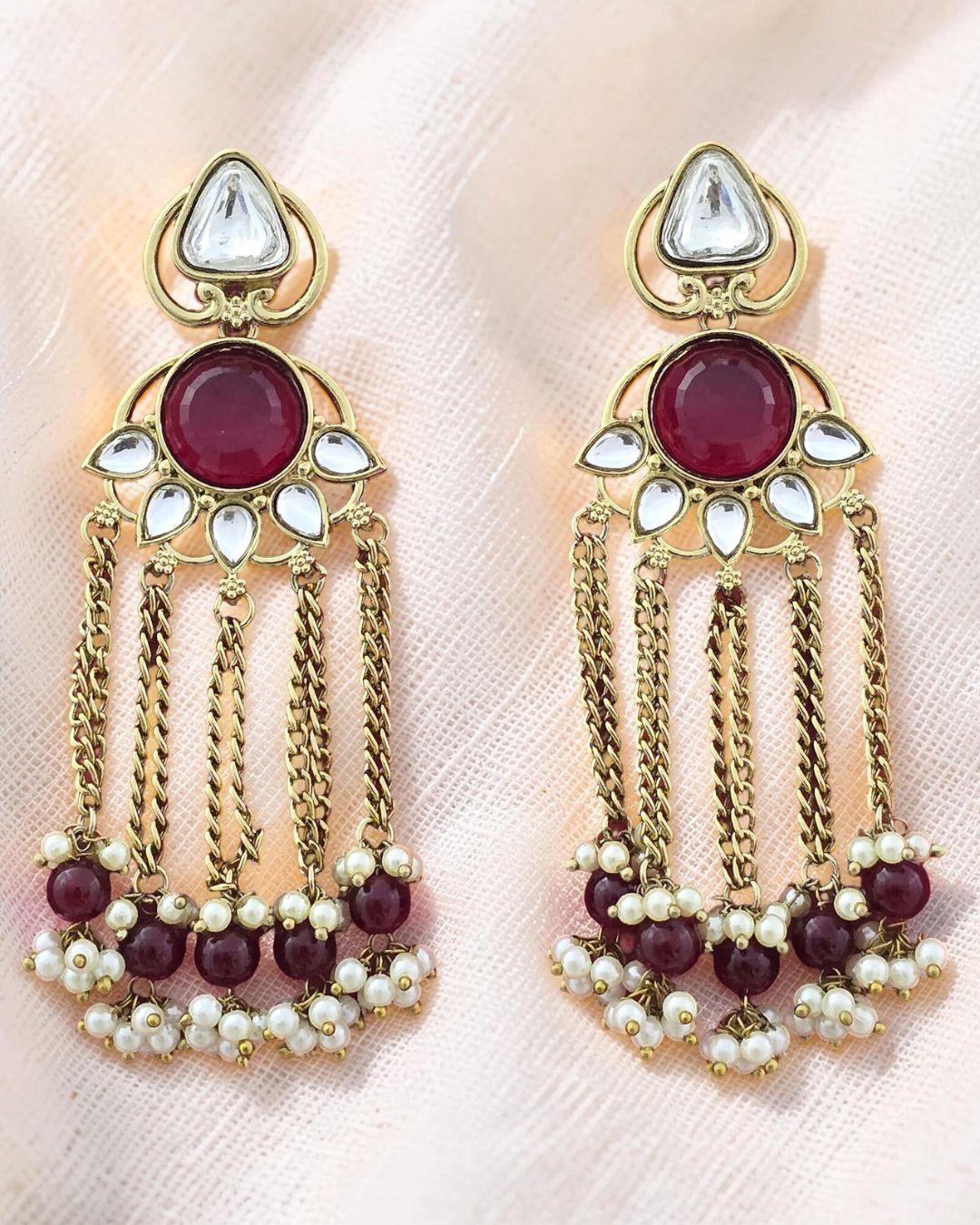 Noorza Red Pearl Kashmiri Earrings