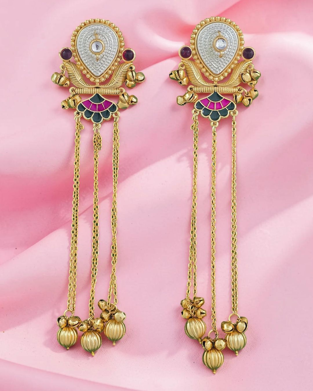 Rukhsar Red Stone Jhoomar Kashmiri Earrings