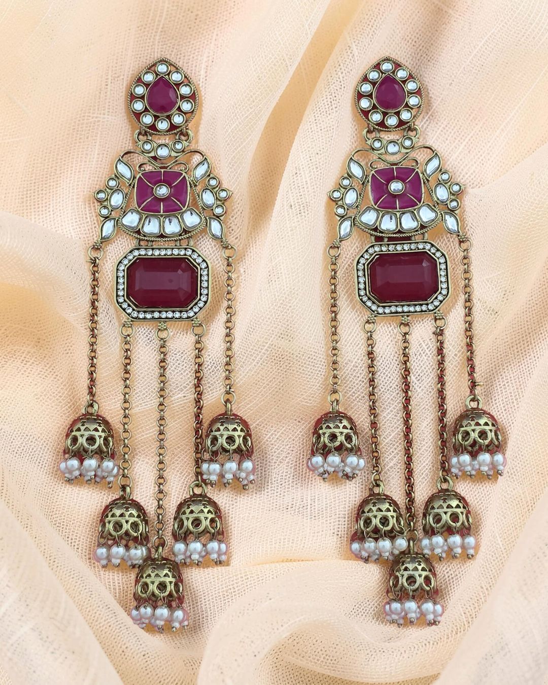 Gulabi Noor Jhoomar Kashmiri Earrings