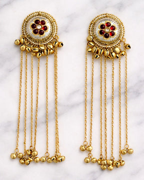 Zarika Red Flower Ghungroo Kashmiri Earrings