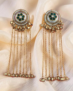 Zarika Green Flower Ghungroo Kashmiri Earrings