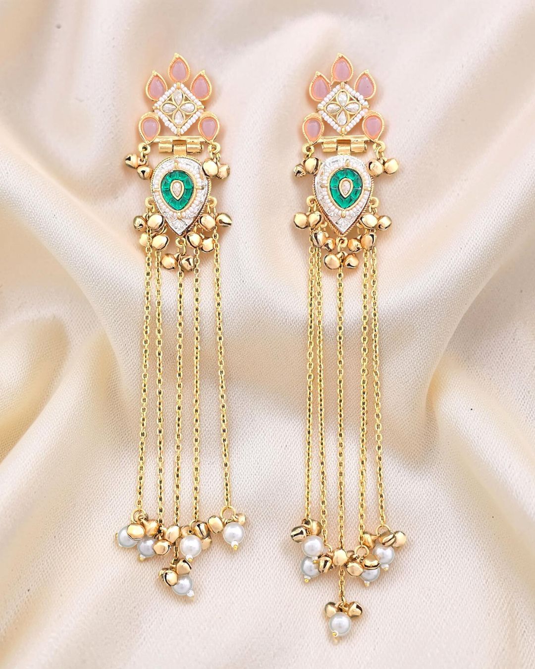 Rangrez Pink Pearl Ghungroo Kashmiri Earrings