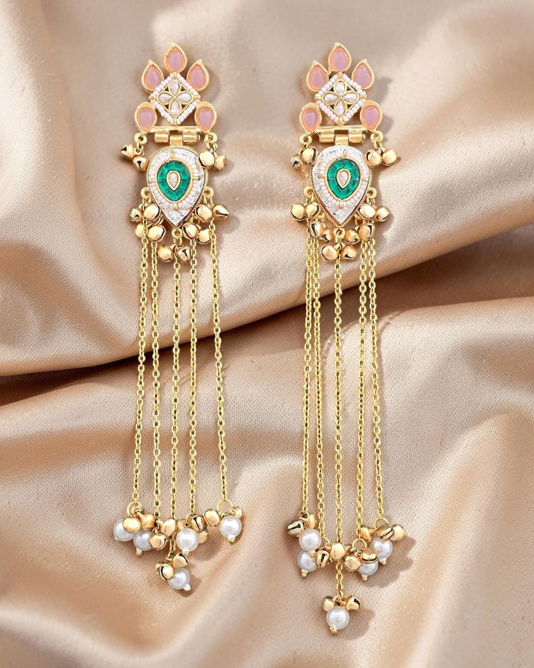 Rangrez Pink Pearl Ghungroo Kashmiri Earrings