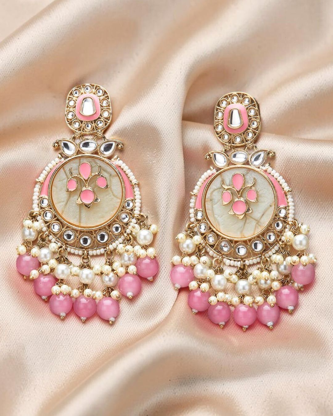 Ishani Pink Designer Chandbalis Earrings
