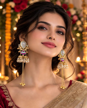 Rukhsar Green Stone Jhoomar Kashmiri Earrings