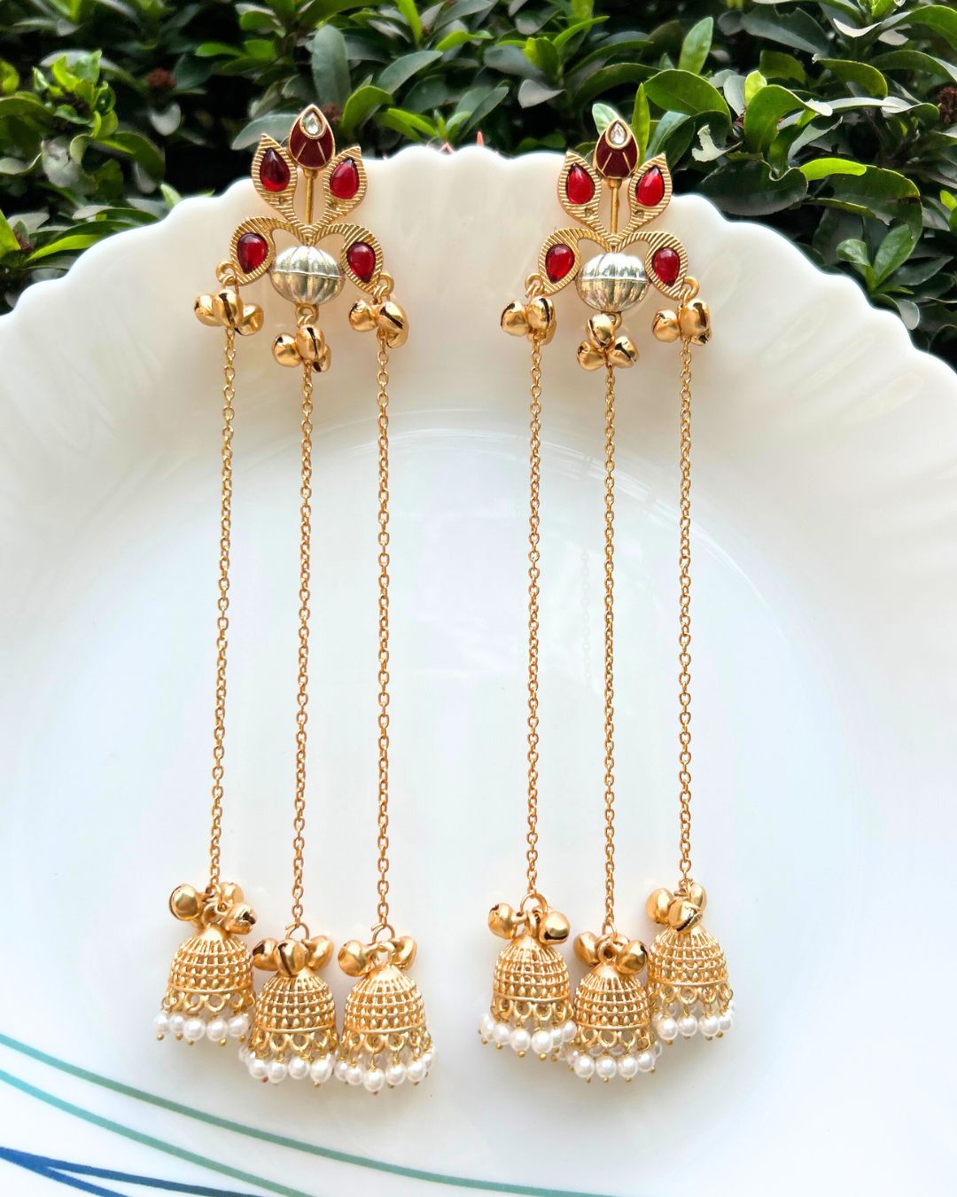 Ambreen Red Jhoomar Kashmiri Earrings