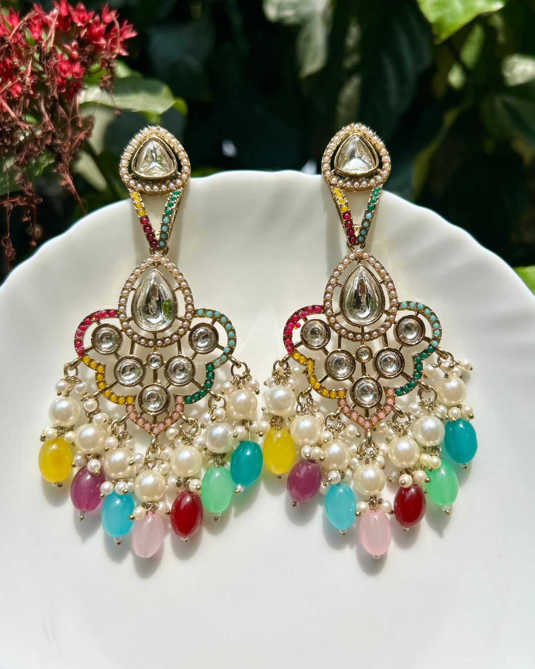 Alia Multi Kundan Chandbalis Earrings