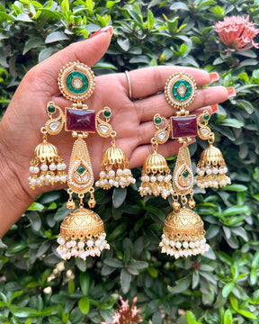 Gauhar Red Jhoomar Kashmiri Earrings