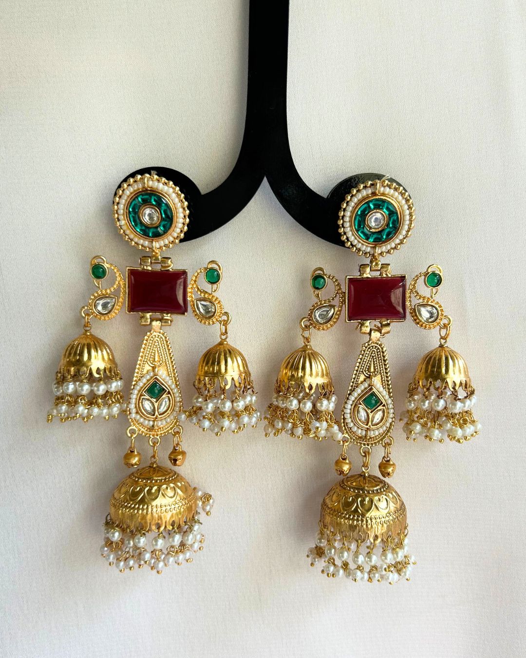 Gauhar Red Jhoomar Kashmiri Earrings
