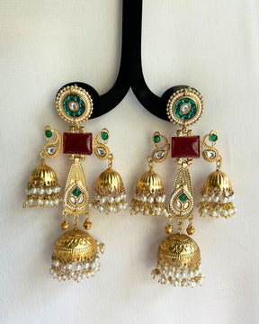 Gauhar Red Jhoomar Kashmiri Earrings