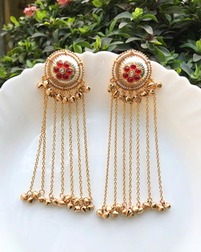 Zarika Red Flower Ghungroo Kashmiri Earrings