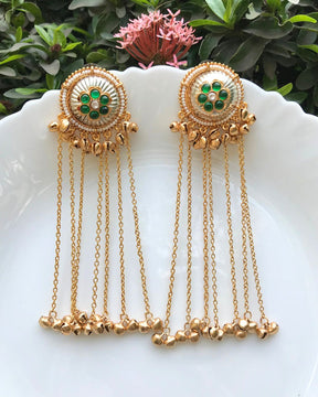 Zarika Green Flower Ghungroo Kashmiri Earrings