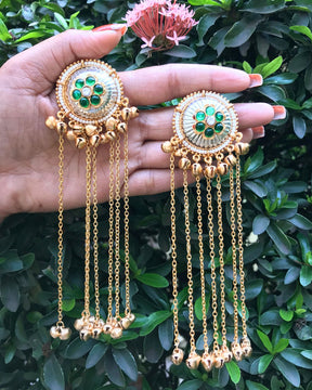 Zarika Green Flower Ghungroo Kashmiri Earrings