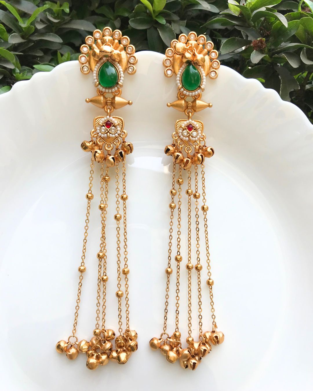 Fatima Green Ghungroo Kashmiri Earrings