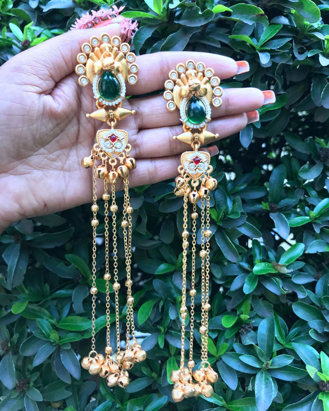Fatima Green Ghungroo Kashmiri Earrings
