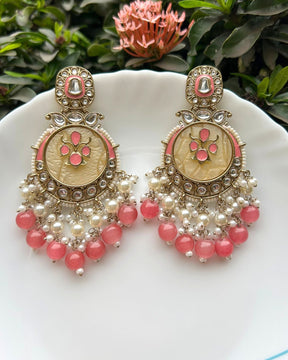 Ishani Pink Designer Chandbalis Earrings