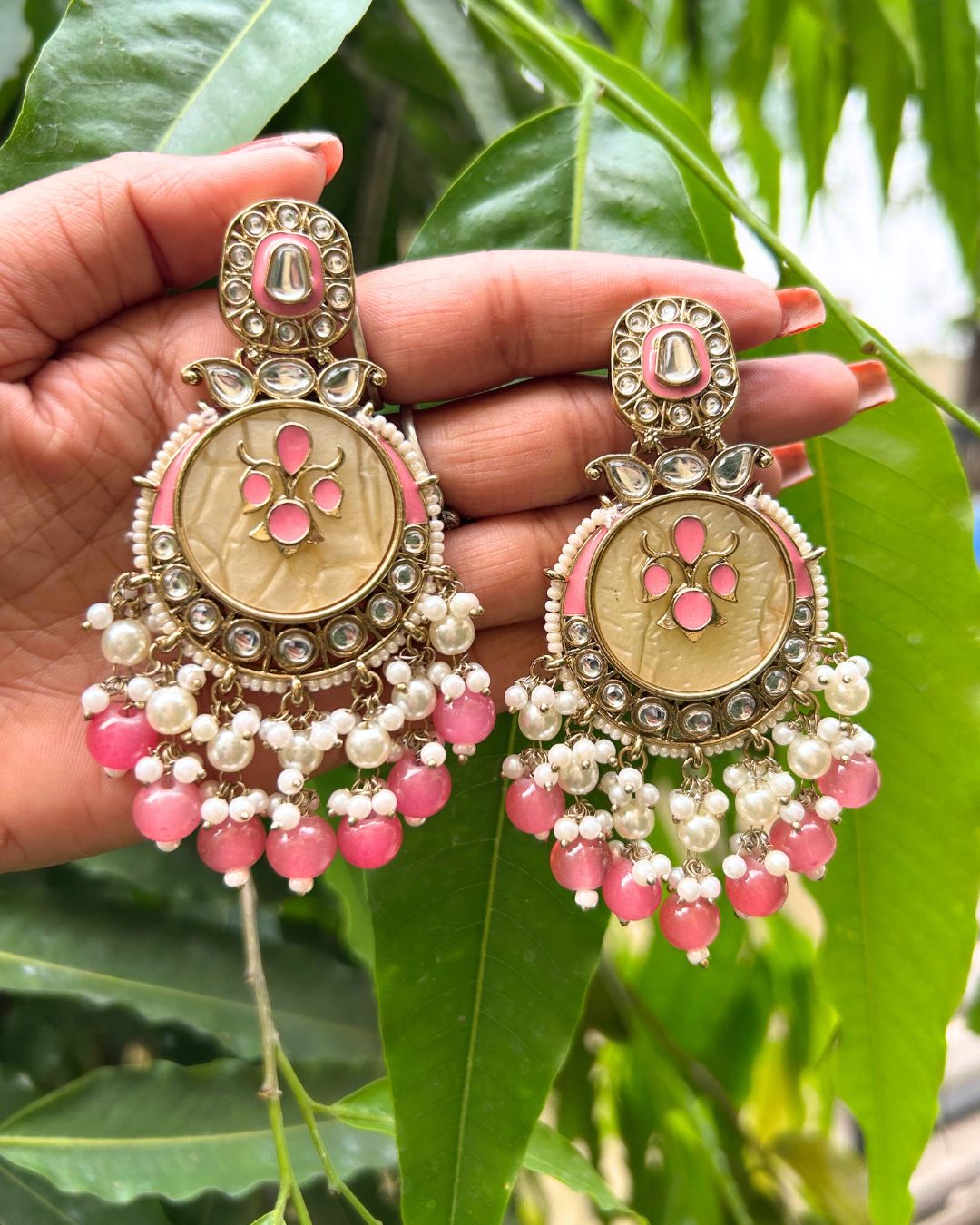 Ishani Pink Designer Chandbalis Earrings