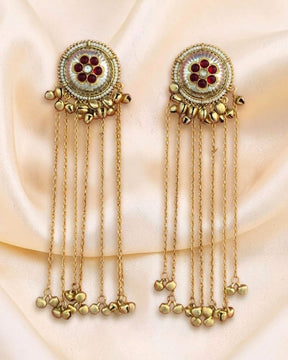 Zarika Red Flower Ghungroo Kashmiri Earrings