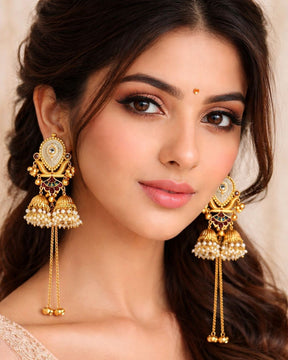Rukhsar Blue Stone Jhoomar Kashmiri Earrings
