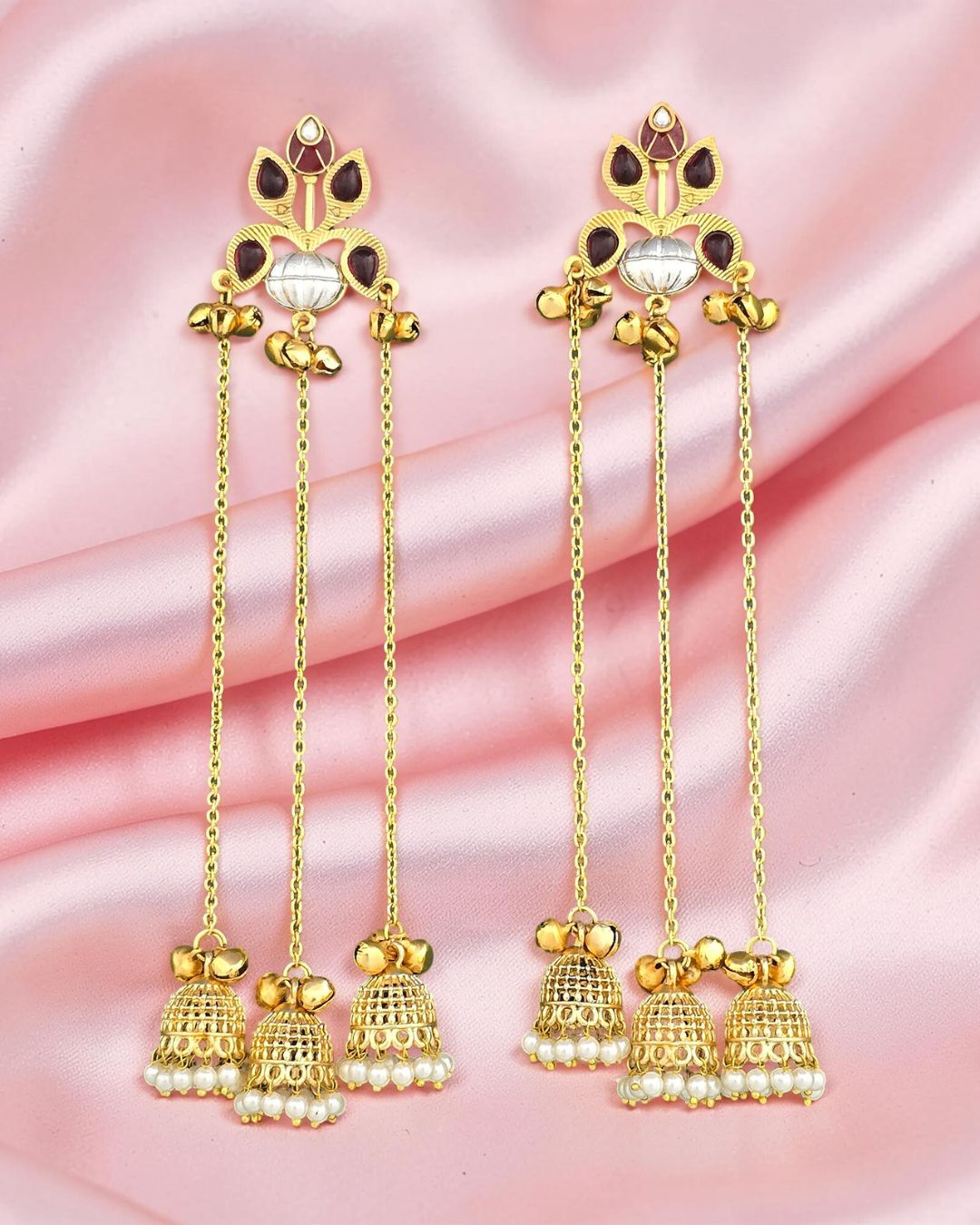 Ambreen Red Jhoomar Kashmiri Earrings