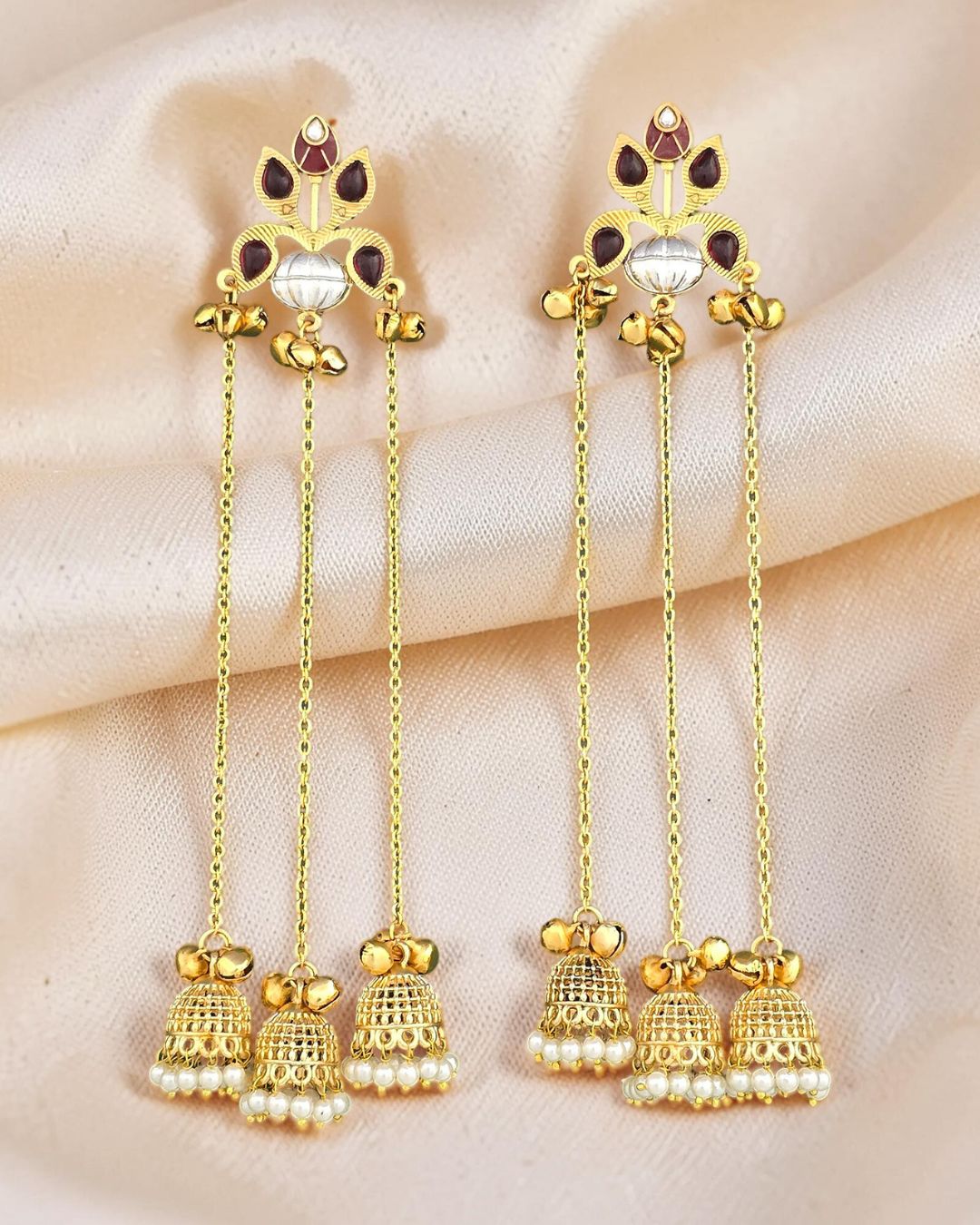 Ambreen Red Jhoomar Kashmiri Earrings