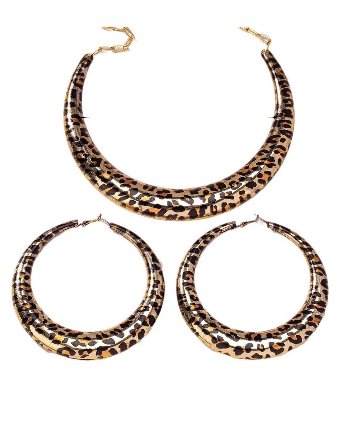 Animal Print Choker Necklace With Earrings