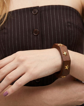 Brown Wooden Golden Starlight Bracelet