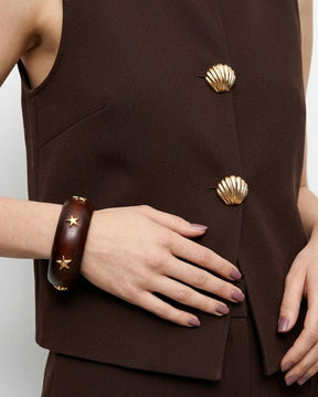 Brown Wooden Golden Star Charm Bracelet
