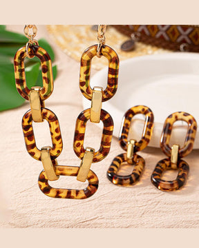 Leopard Retro Resin Statement Necklace With Earrings