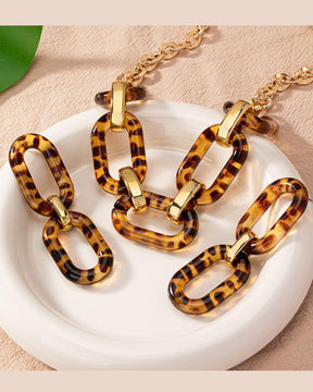 Leopard Retro Resin Statement Necklace With Earrings