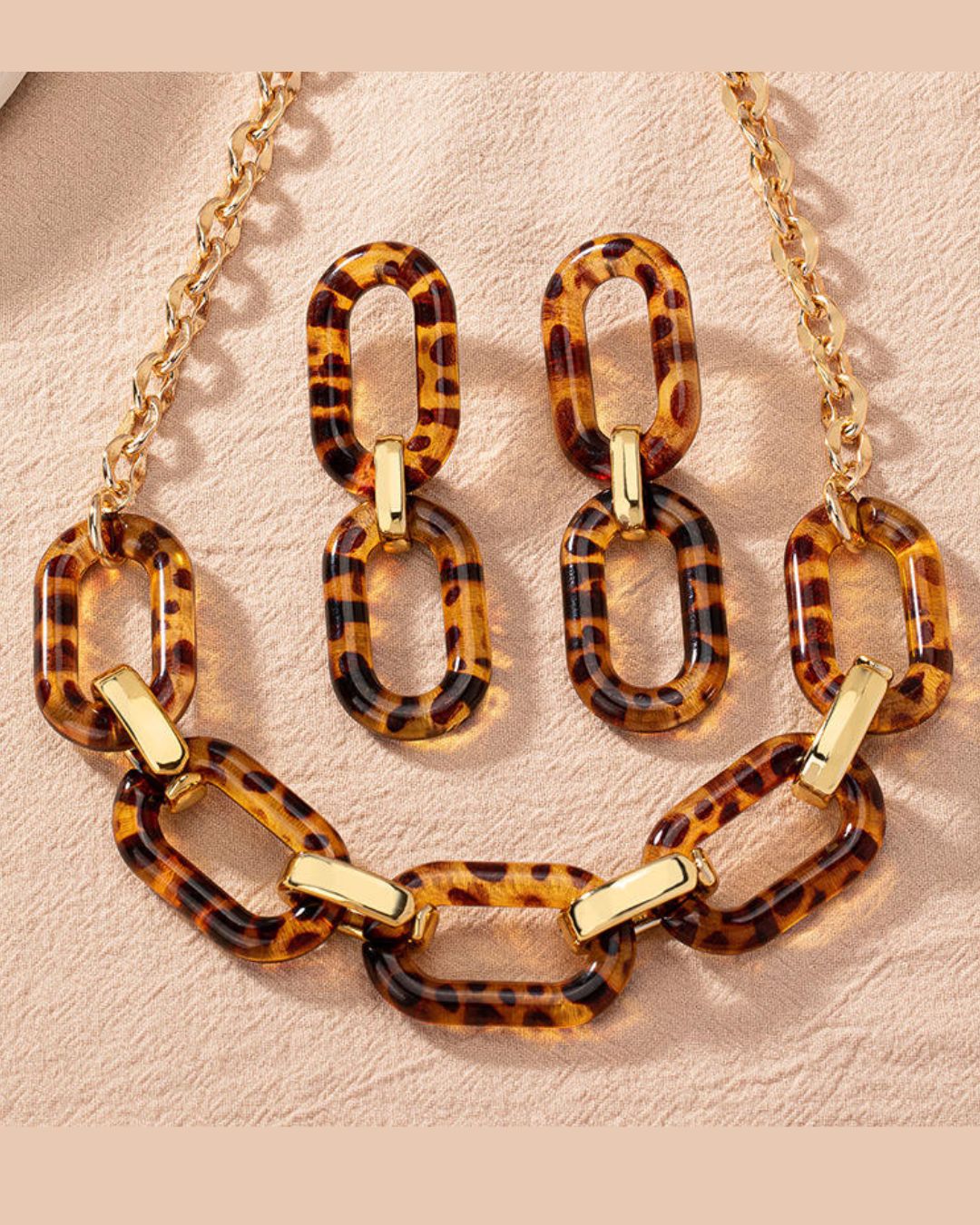 Leopard Retro Resin Statement Necklace With Earrings