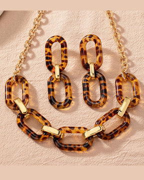 Leopard Retro Resin Statement Necklace With Earrings
