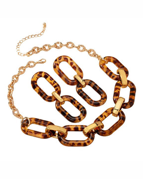 Leopard Retro Resin Statement Necklace With Earrings
