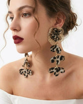 Animal Print Golden Flower Drop Earrings