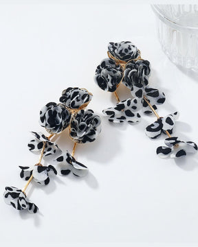 Animal Print Flower Petal Tassel Drop Earrings