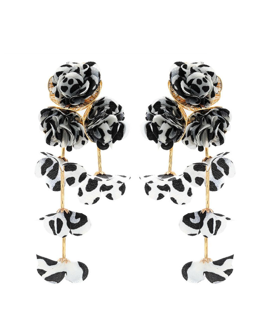 Animal Print Flower Petal Tassel Drop Earrings