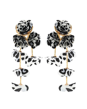 Animal Print Flower Petal Tassel Drop Earrings