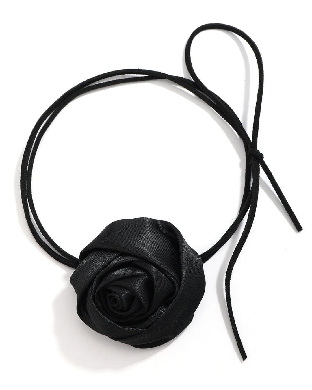Black Flower Long Knotted Rope Choker