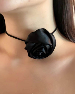 Black Flower Long Knotted Rope Choker