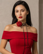 Red Flower Long Knotted Rope Choker