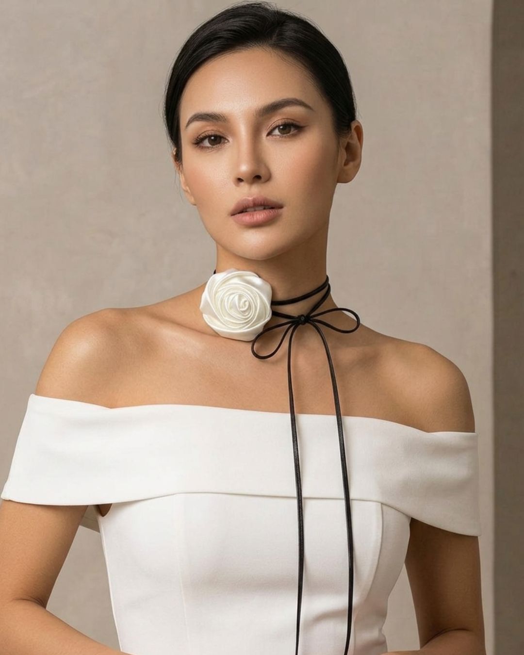 White Flower Long Knotted Rope Choker
