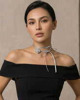 Silver Flower Long Knotted Rope Choker