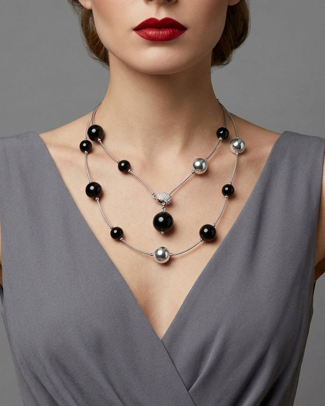 Pearl Ball Dual Tone Statement Necklace