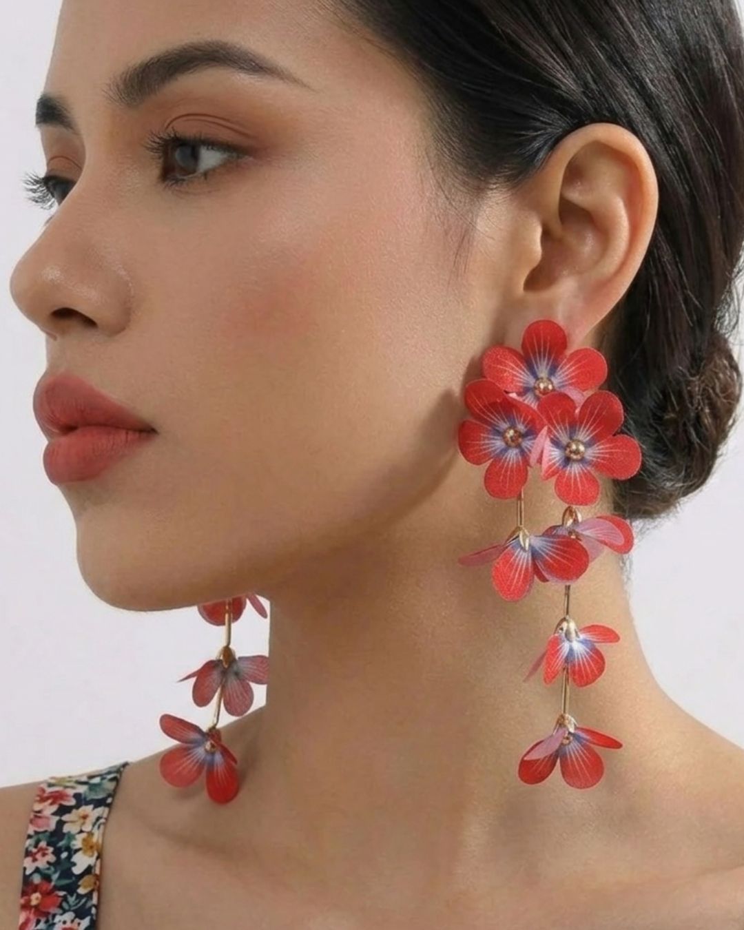 Feather-lite Red Flower Tassel Earrings