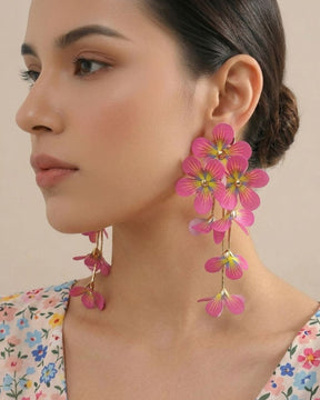 Feather-lite Pink Flower Tassel Earrings