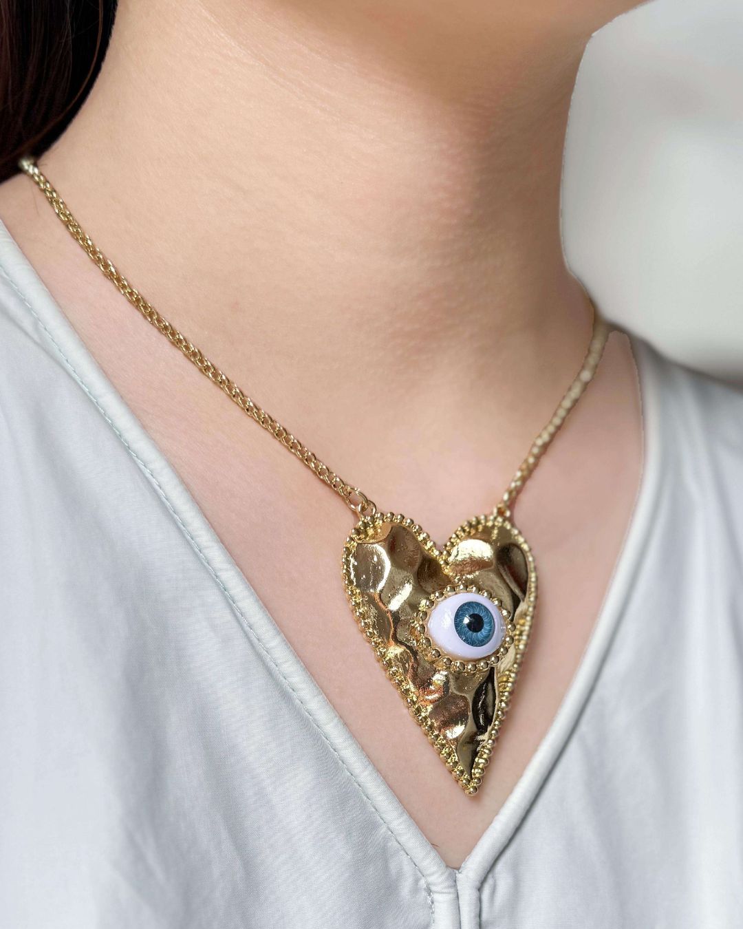 Love Heart Evil Eye Charm Pendant Necklace