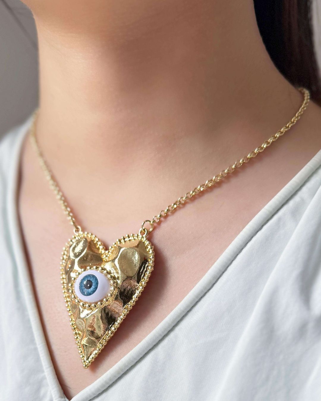 Love Heart Evil Eye Charm Pendant Necklace