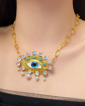 Vintage Blue Evil Eye Pendant Necklace